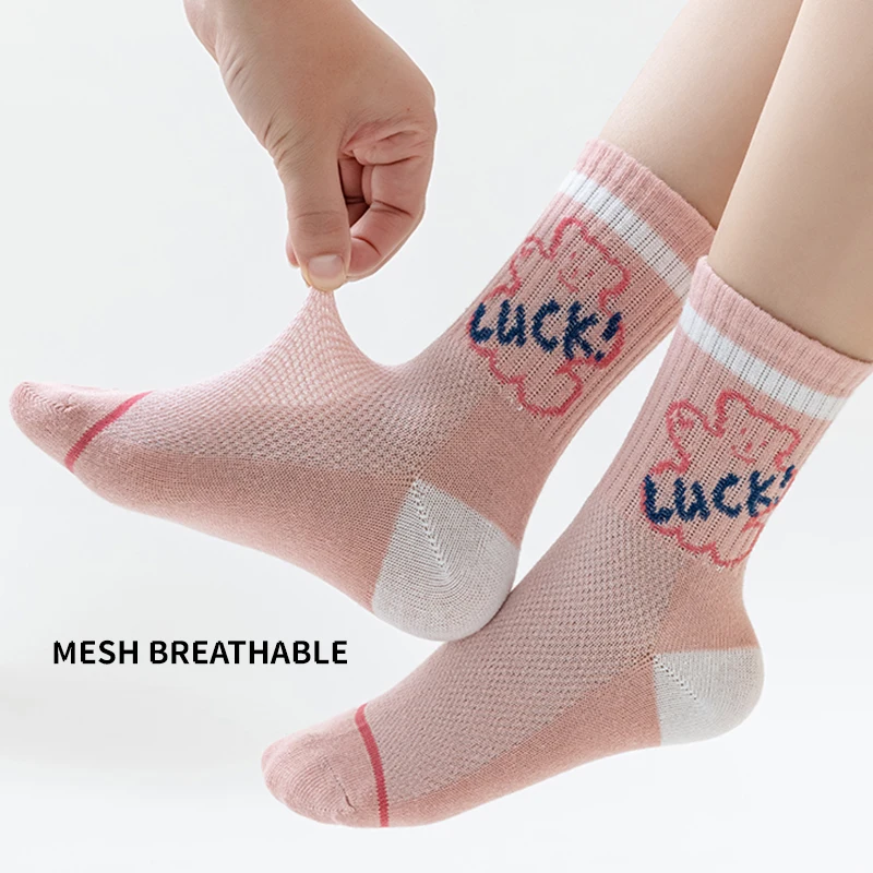 5 أزواج من الجوارب القطنية الصلبة العصرية للأطفال البنات نصف الجوارب الدب الوردي المريحة عالية المرونة جوارب الأميرة للفتيات الصغيرات