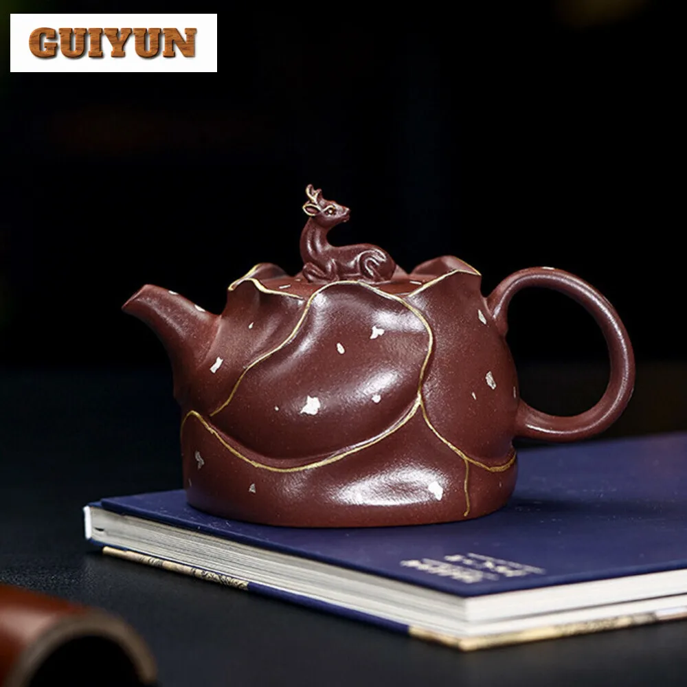 

410ML Creative Yixing Purple Clay Teapots Handmadethe Golden Deer Primula Pot Raw Ore Purple Mud Kettle with Strainer Zisha Tea