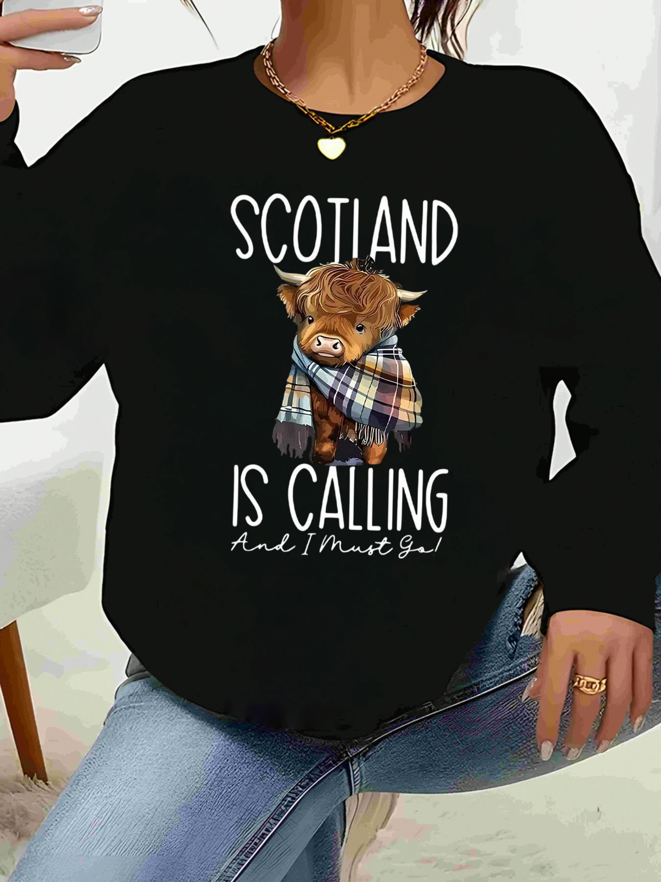 

Шотландии зовут бык клетчатый шарф с принтом свитер с длинными рукавами повседневный осенне-зимний женский топ