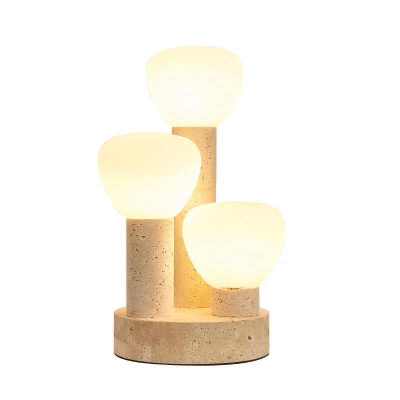 

New yellow travertine wabi-sabi wind bedroom bedside table lamp post-modern creative designer art decoration ambient lamp