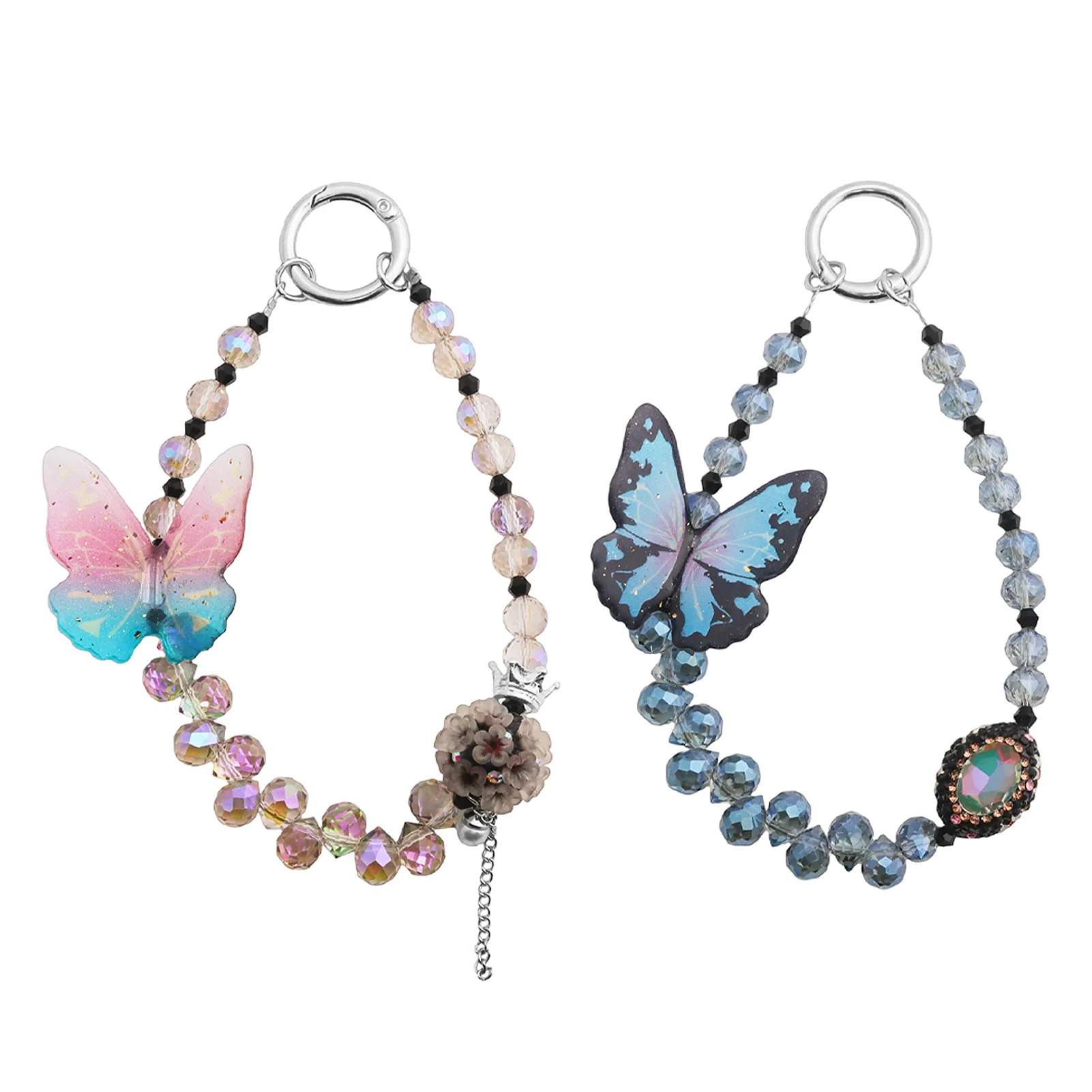 3D Butterfly Crystal Phone Lanyard Anti-Lost Wrist Chain Rhinestone Flower Key Ring Cute Y2K Cell Strap Bag Pendant Accessory