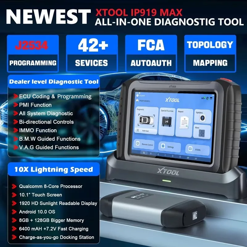 XTOOL InPlus IP919 MAX OE-Level Diagnostic Tool J2534 ECU Programming Online Coding Bi-Directional Topology Map Scanner FCA DoIP