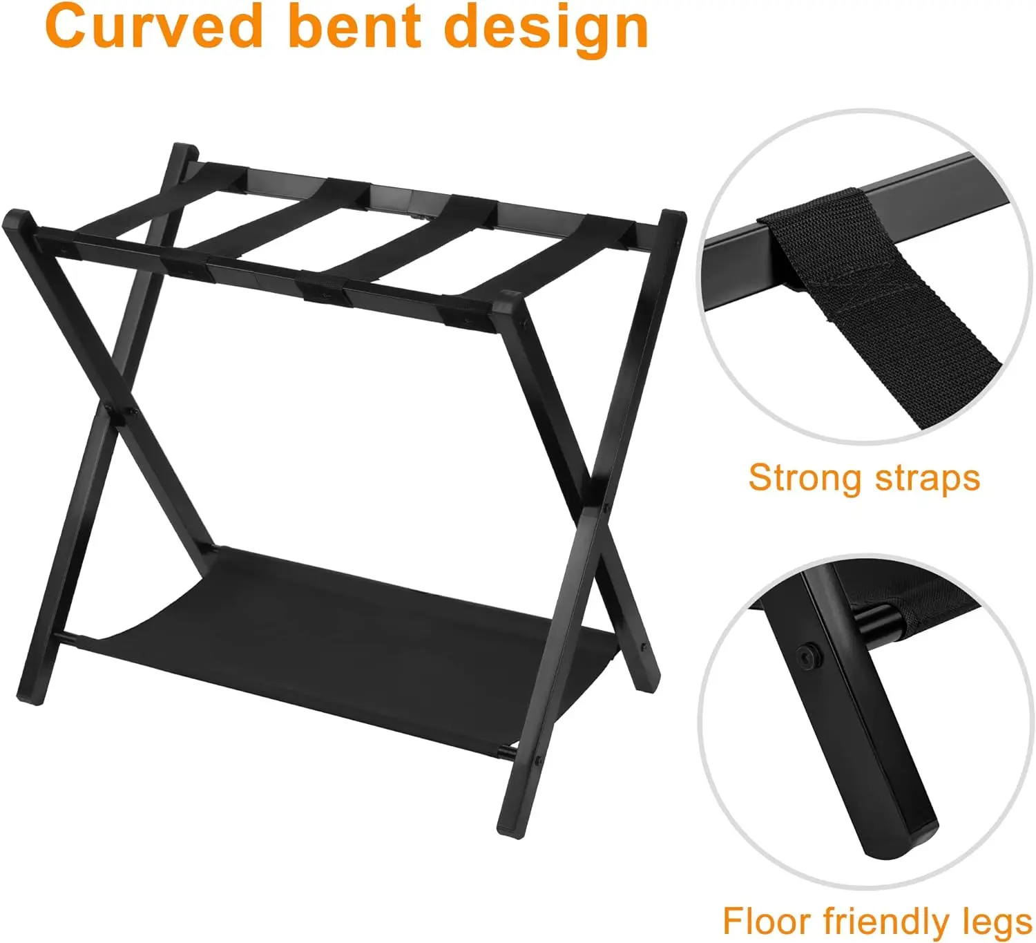 Portaequipajes plegable de acero, soporte de maleta con estante de almacenamiento para habitación de invitados, dormitorio, Hotel, color negro,