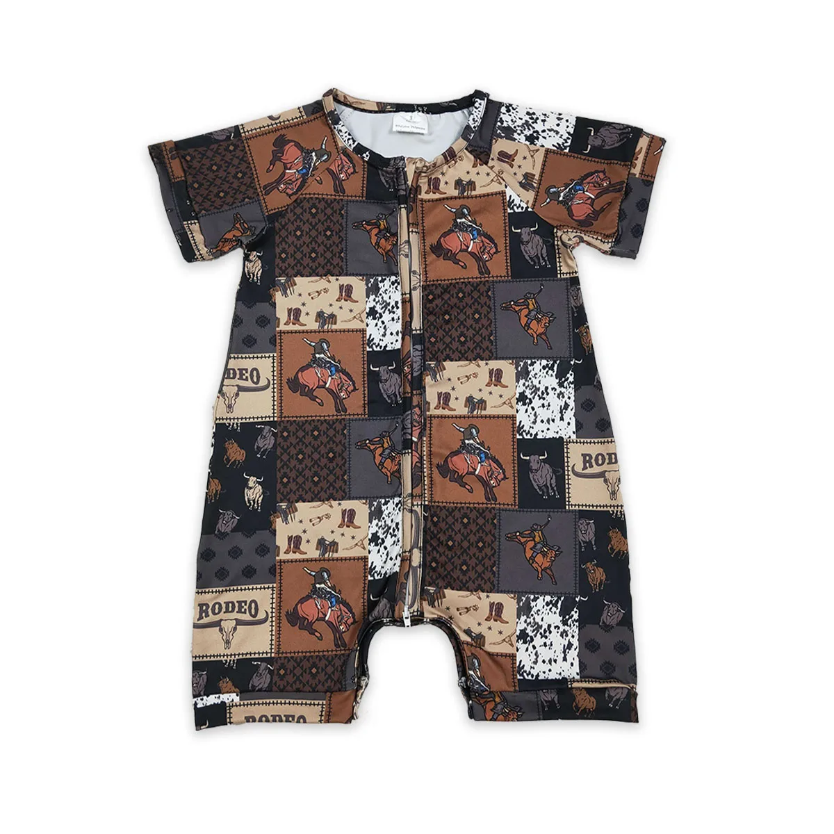 Newborn Baby Boys Horse Rodeos Aztec Checked Western Zipper Rompers Cutest Kids Romper Toddler Children Clothing Wholesale