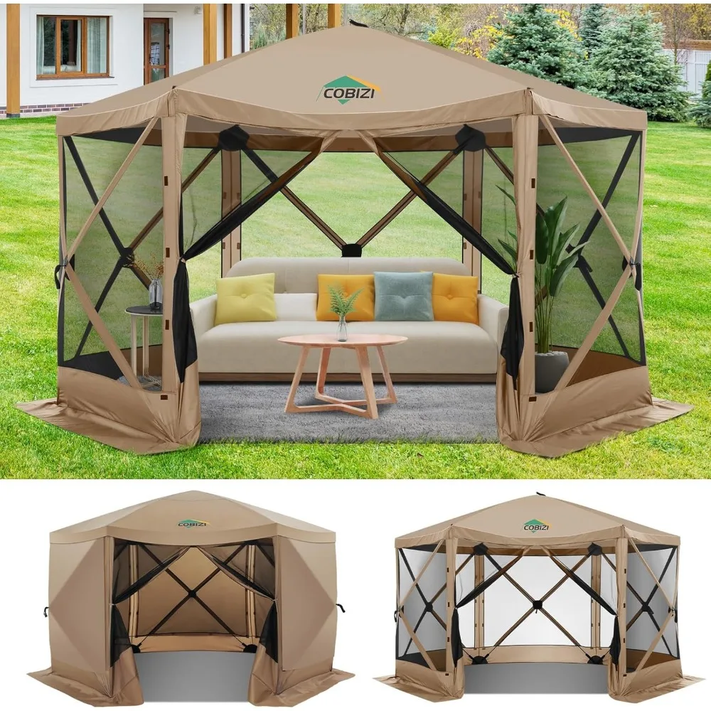 12x12ft Pop up Gazebo Screen Tent Screen House for Camping, Camping Outdoor Screened Gazebo with Sidewalls, Portable Hub Tent w