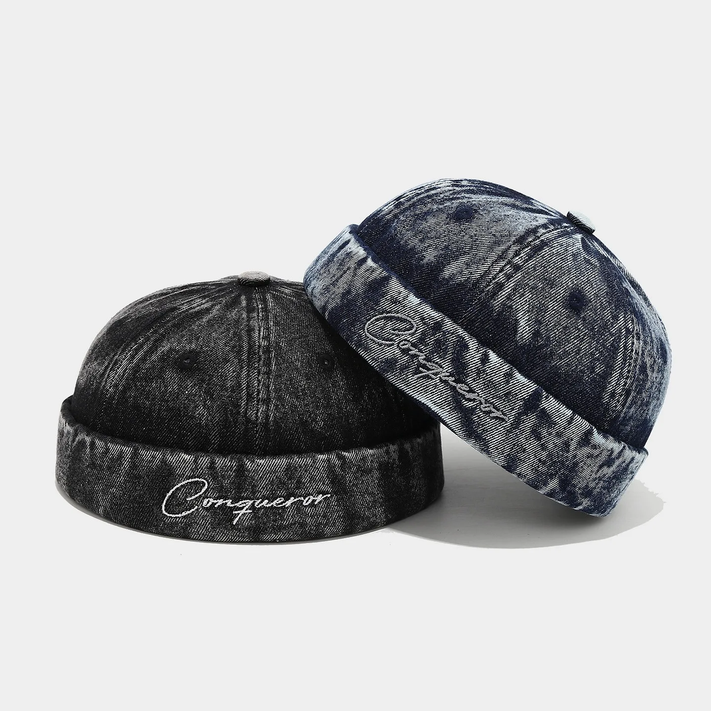 Couples Retro Denim Melon Skin Hat New Japanese Yapi Style Skullcap Versatile Washed Embroidered Landlord Hat Men Women