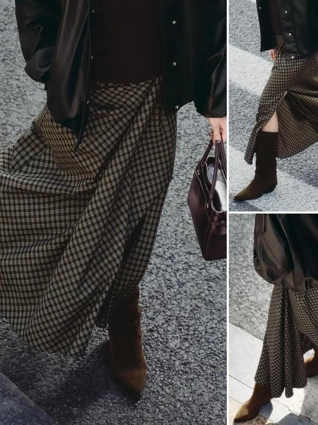 الحلو عارضة منقوشة مطوي تنورة كل مباراة الخريف الشتاء Faion منتصف الخصر مستقيم قطع المرأة تنورة النسيج البلاستيكية #2