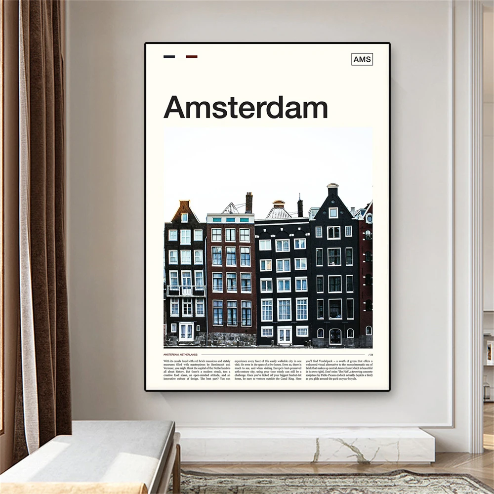 Modern City Poster Amsterdam Art Print Travel Amsterdam Quote Art Canvas Painting Netherlands Travel Pictures Office Room Decor