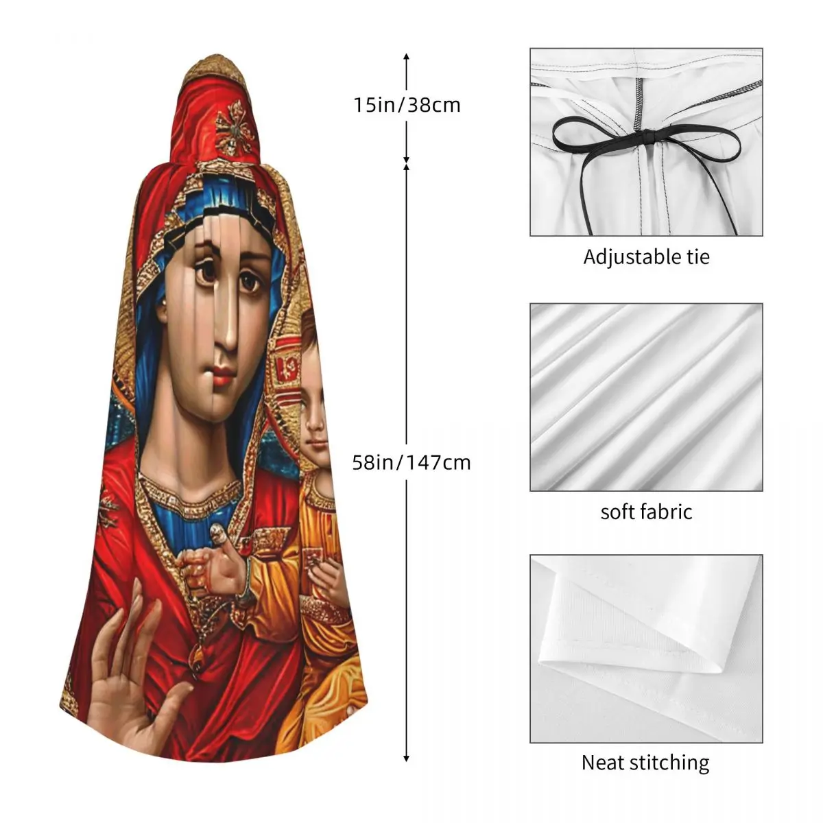 เสื้อคลุมยาวแบบมีฮู้ดสไตล์ยุโรปตะวันออก ลายพระแม่มารี สำหรับคอสเพลย์แม่มดยุคกลาง เสื้อคลุมฮาโลวีน สำหรับผู้ใหญ่ แบบ unisex