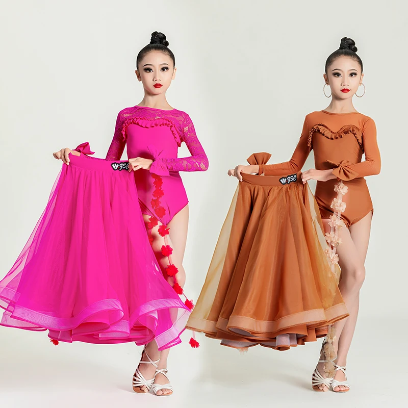 3 Colors Waltz Ballroom Dance Competition Dresses Girls National Standard Latin Dance Dress Kids Stage Performance Wear SL9220