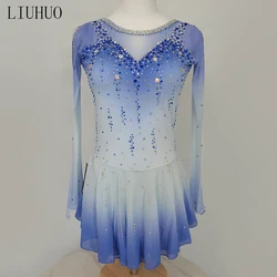 LIUHUO Ice Figure Skating Dress Girls Blue Gradient Women Teens Stretchy Spandex Competition Wholesale BD8003