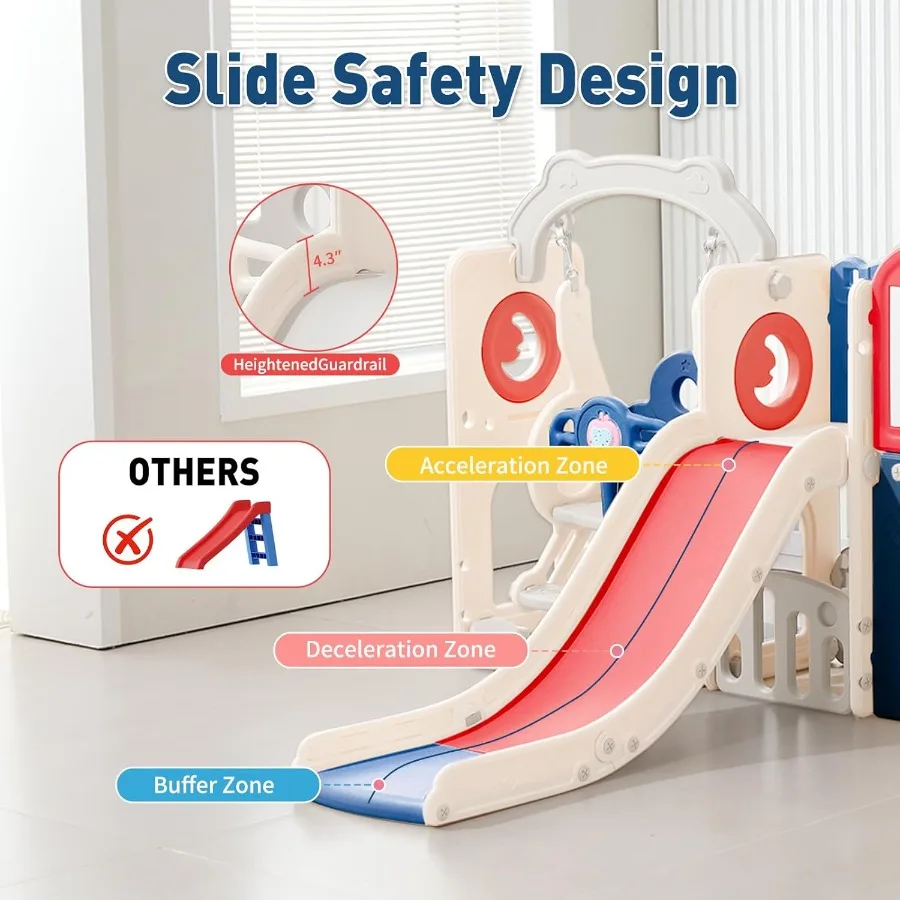 مجموعة لعب متسلق خارجي للأطفال الصغار مع كرة سلة للأعمار من 1 إلى 3 سنوات مجموعة منزلق وأرجوحة 12 في 1 منزلق داخلي لملعب D