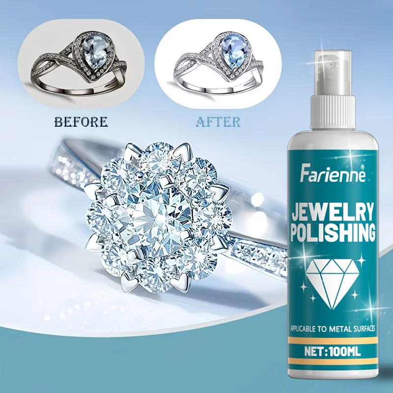 Farienne 100ml Silver Jewelry Cleaner Spray Anti-Tarnish Polish for Gold Diamond Ring Necklace Bracelet Metal Shine Restorer