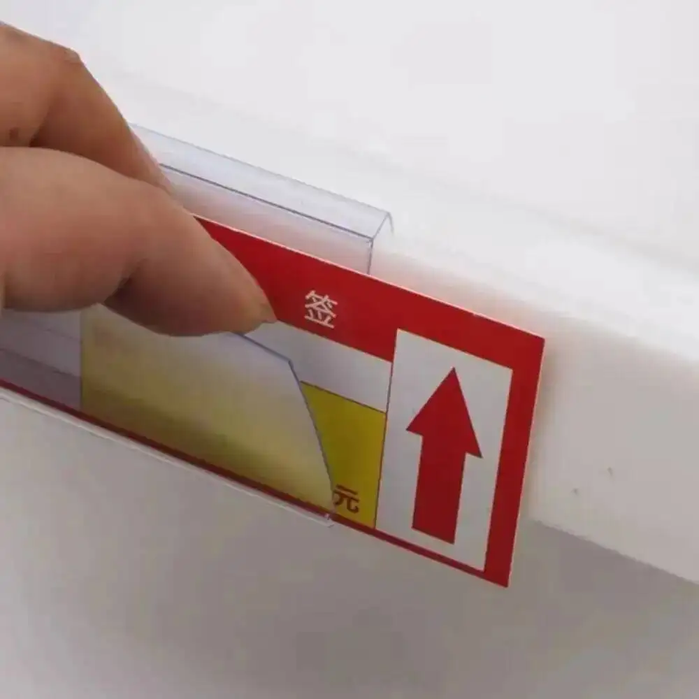 100 Stück Snack-Regaletiketten, Supermarkt-Preisschilder, transparente Etikettenstreifen, Kunststoffbeschilderung für Lebensmittelboxen und Süßigkeitenboxen – Detail 3