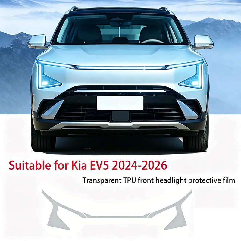 

Fit for Kia EV5 2024-2026 Transparent Smoked Black TPU Front Headlight Protective Film Anti-Scratch Pre Cut Vinyl Wrap Full Cove