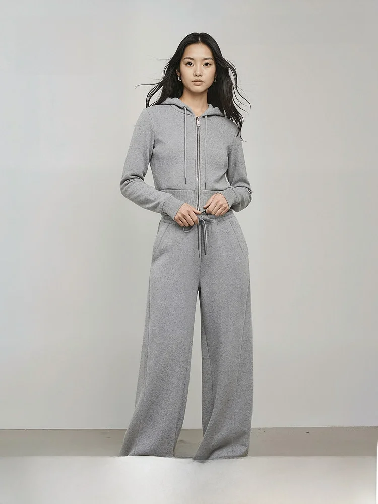 

H&M Women's Fleece Lined Trousers Fashionable Running Sports Pants Warm Outerwear Long Leggings Natural Waist Wide Leg