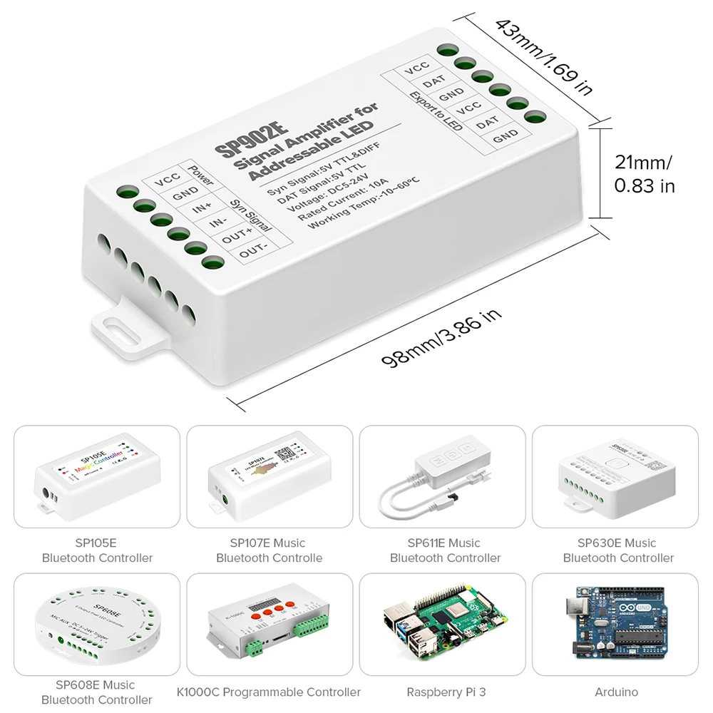 SP902E SPI Signal Amplifier Repeater 2 Channels WS2812B WS2811 SK6812 WS2814 RGBW RGB Pixel Addressable Matrix Panel Light 5-24V