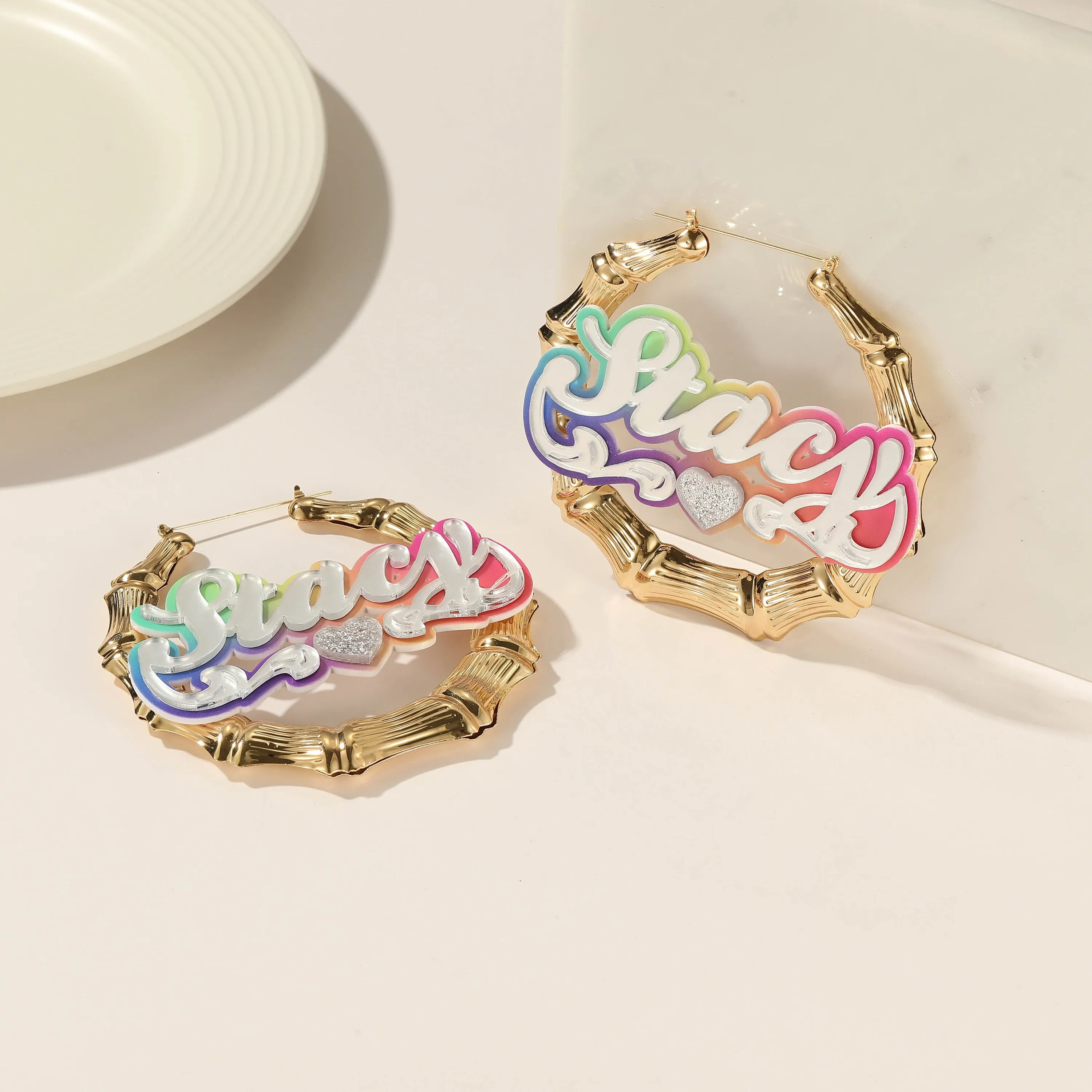 Acrylic Custom Name Earrings Stainless Bamboo Colorful Earrings Female Personality Acrylic Earrings For Women Girls Jewelry Gift