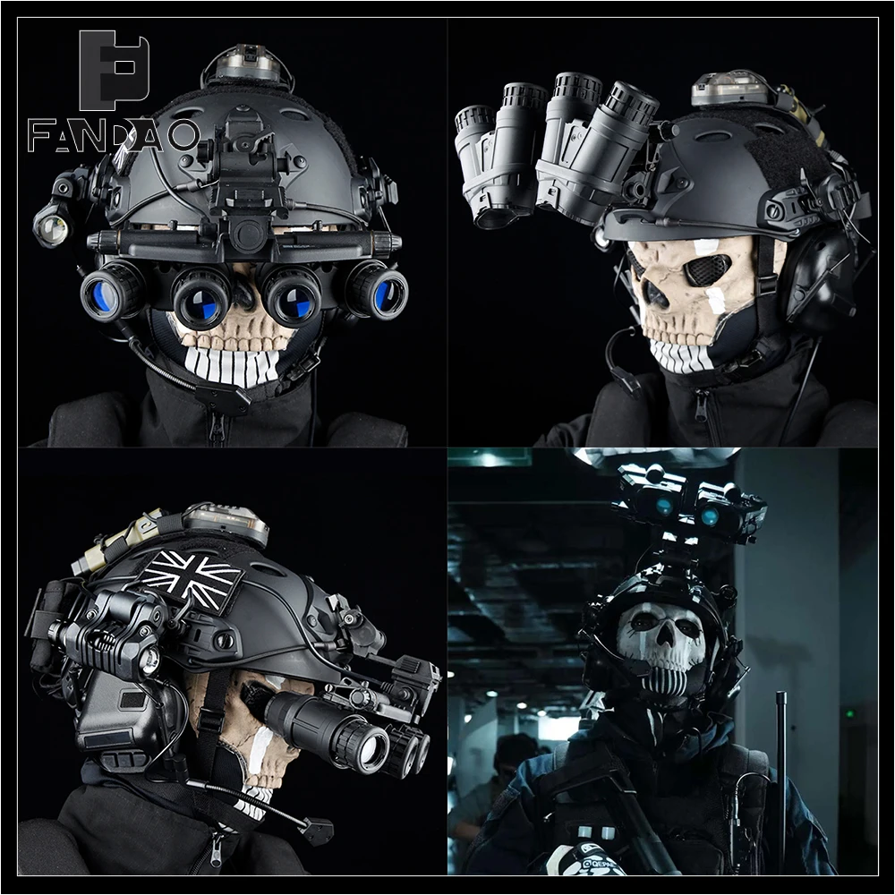 

COD Tactical Helmet Set Airsoft Call of Duty 19 Protective Equipment with Ghost Skull Mask Signal Light NVG Model for CS Cosplay