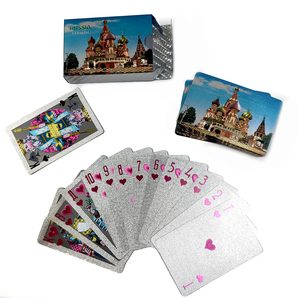 54 قطعة بطاقات/سطح السفينة الذهب والفضة الروسية 24K الذهبي الفوكور احباط أوراق اللعب البلاستيكية البلاستيكية مقاوم للماء لعبة البوكر القياسية كاردات играleri
