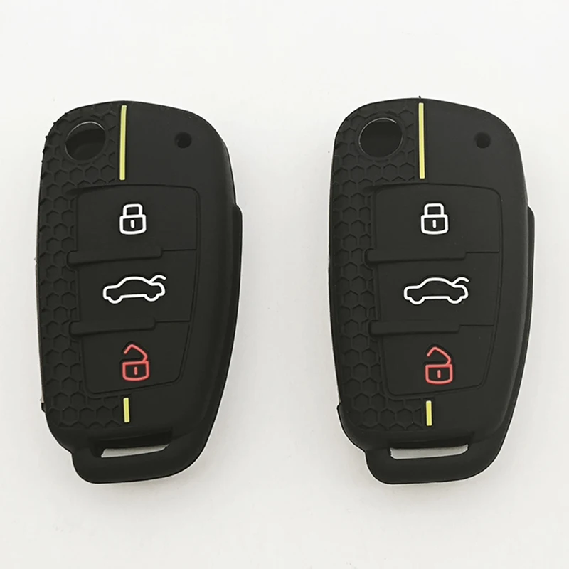 1個 シリコン製キーケースカバーシェル アウディ A4 B7 A6 C6 4F 8V A3 8P A1 A3 Q7 アクセサリー 車のリモートキーホルダー 3ボタン用