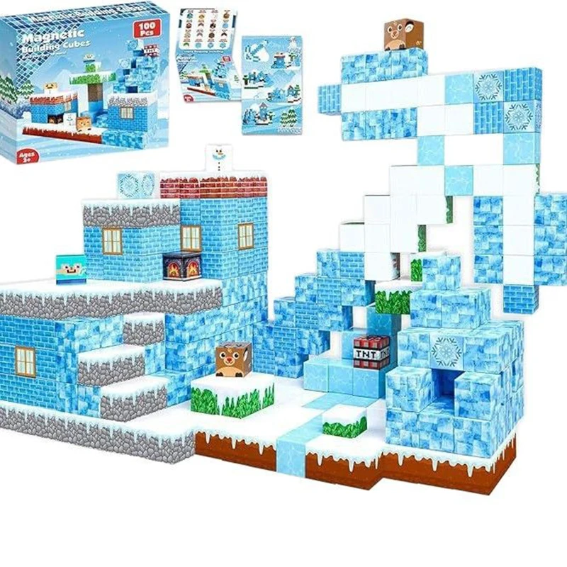 100 قطعة كتل مغناطيسية مجموعات طفل بناء اللعب الجليد الثلوج المشهد المغناطيس العالم نموذج ل الجذعية مونتيسوري مكعبات الحسية هدايا الأطفال الصغار