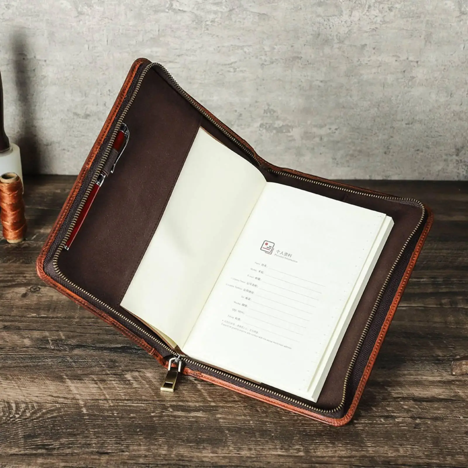 Brown Leather Notebook Cover with Full-Zip Closure 1 Brown Leather Notebook Cover with Full-Zip Closure
