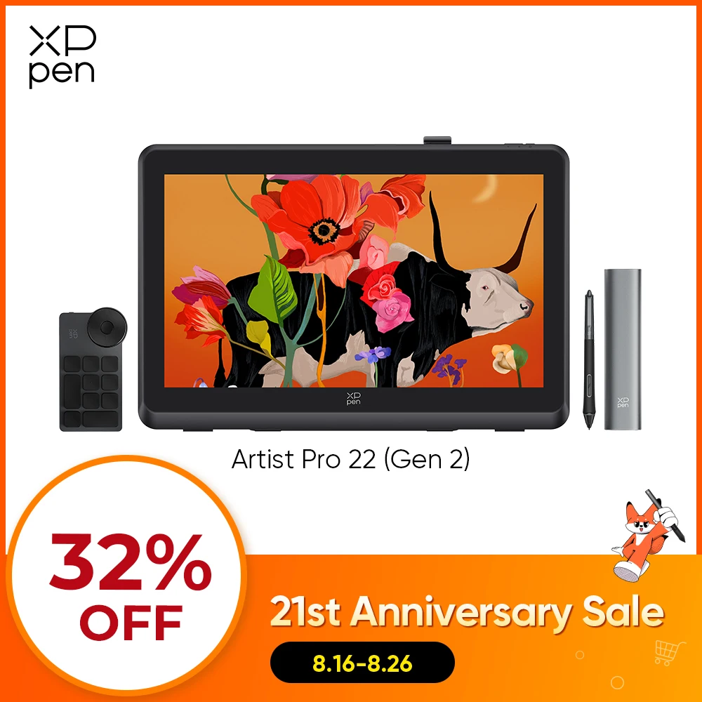 XPPen Artist Pro 22 (Gen 2) Grafiktablett-Monitor Zeichendisplay 2,5K QHD X3 Pro Stift 16K Druckstufen Calman-Verifiziert
