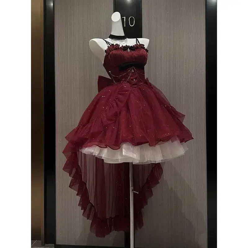 French Elegant Princess Lolita Design Woman Mini Dress Glittering Sequined Trailing Dress Female Korean Vintage Party New Outfit