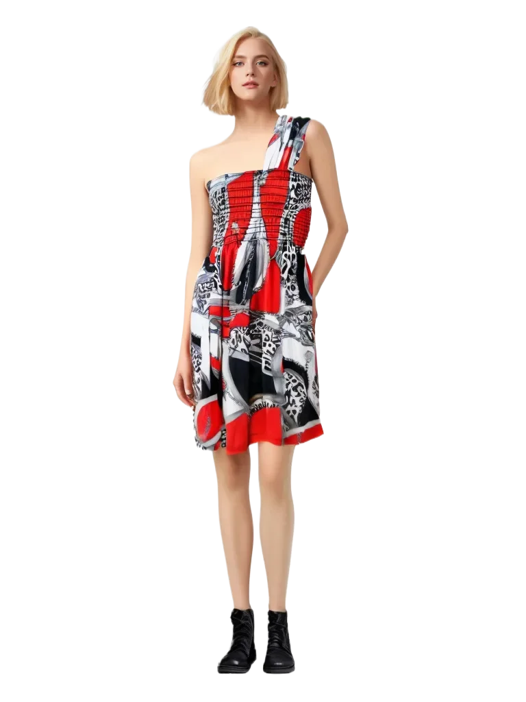 Jurk met één schouder voor dames 2025, zomerprint, mouwloos uitgesneden bodycon maxi-jurken met ruches