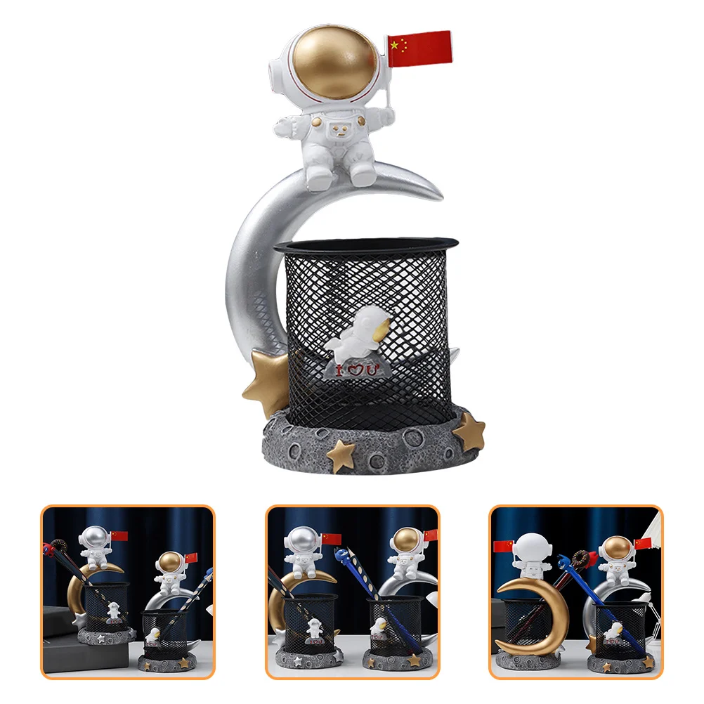 حامل أقلام رائد الفضاء من الراتنج منظم سطح المكتب للأقلام والفرش وأدوات المكياج وديكور الطاولة وحاوية أقلام الرصاص المكتبية