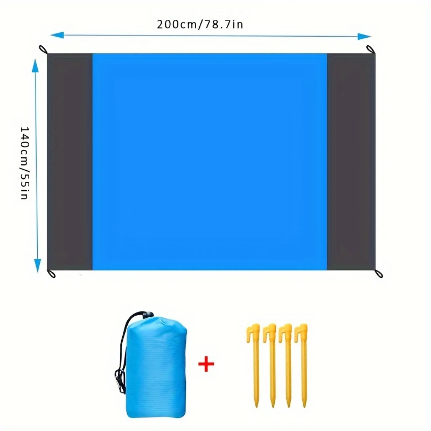 Waterproof & Sandproof Beach Blanket - Durable Polyester, Foldable Mat With 4 Stakes For Camping, Travel, Vacations & Hiking