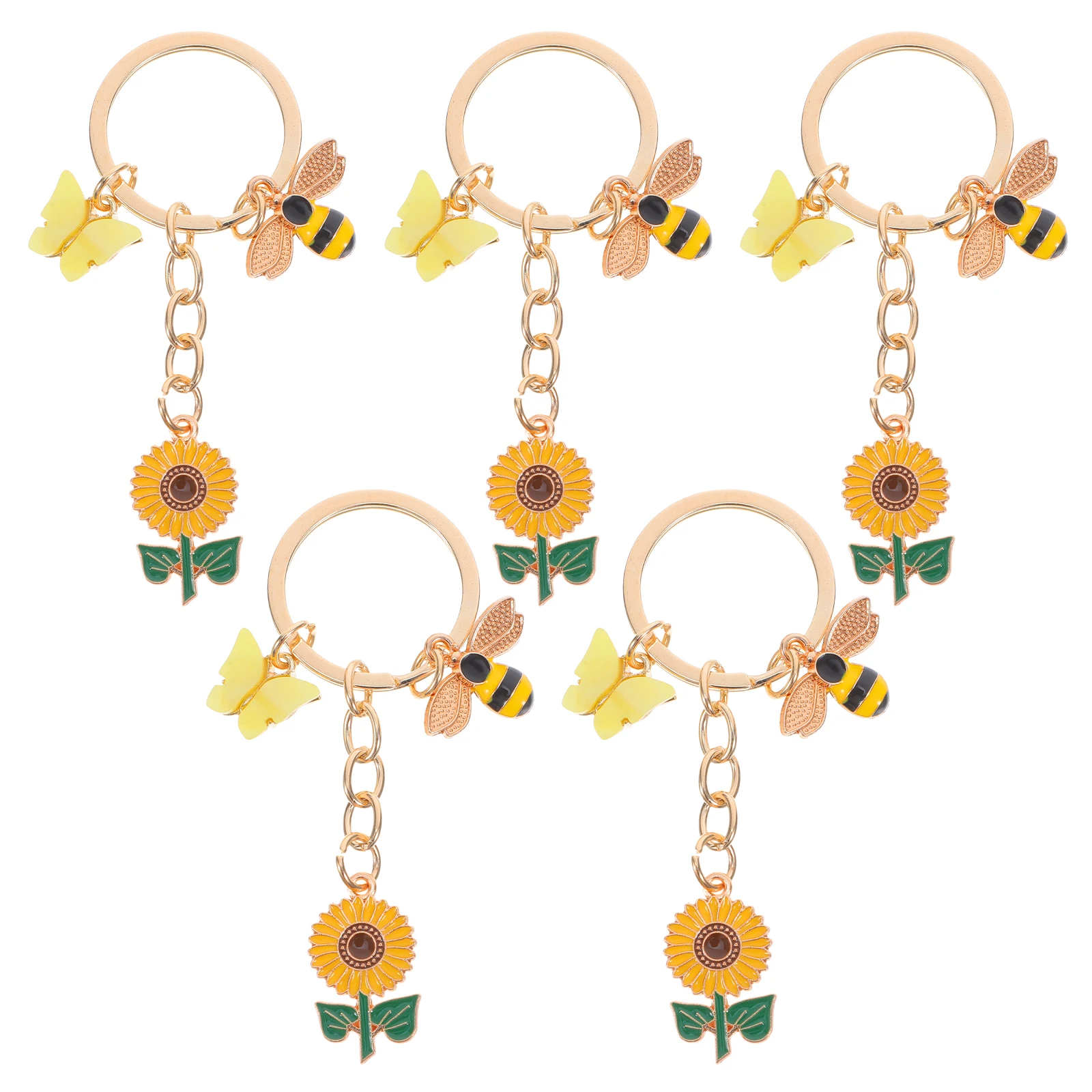 

5pcs Sunflower Keychains Bee-themed Alloy Enamel Charms Lightweight Fashion Accessories Spring Favors Gifts