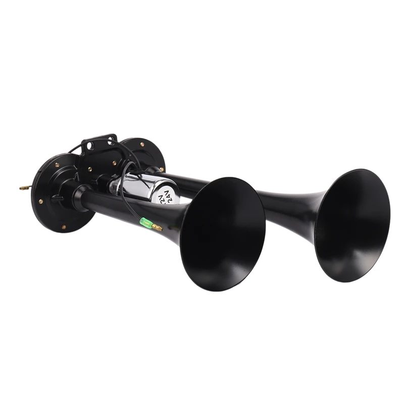 12V/24V 178DB Universal Super Loud Black Dual Trumpet Air Horn For Cars Trucks Boats