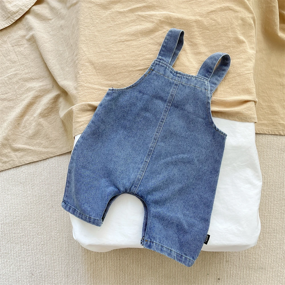 Spring And Autumn Newborn Baby Boys Suspender Simple Trousers Solid Adjustable Denim Korean Cute Fashion Soft Casual