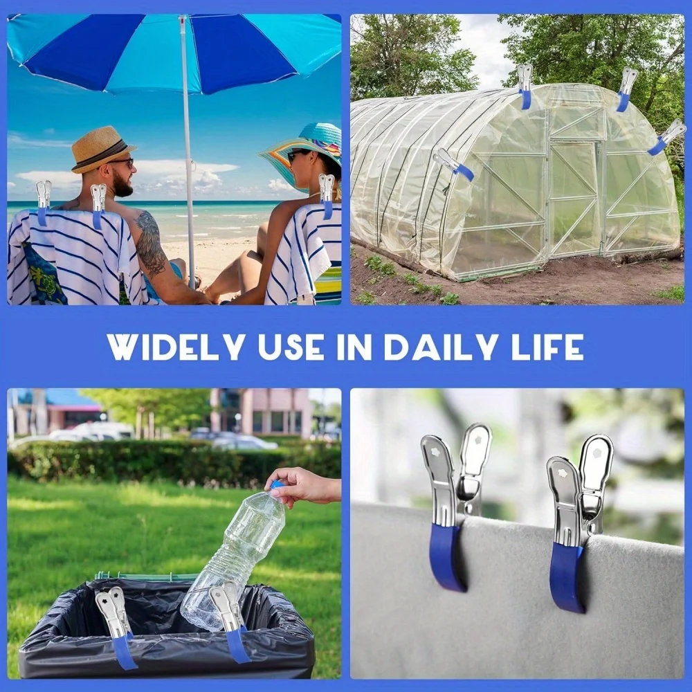 مشابك مناشف عملاقة للشاطئ مع غطاء واقٍ ومشابك مناشف معدنية مقاومة للرياح للغسيل والشاطئ والملابس السميكة #6