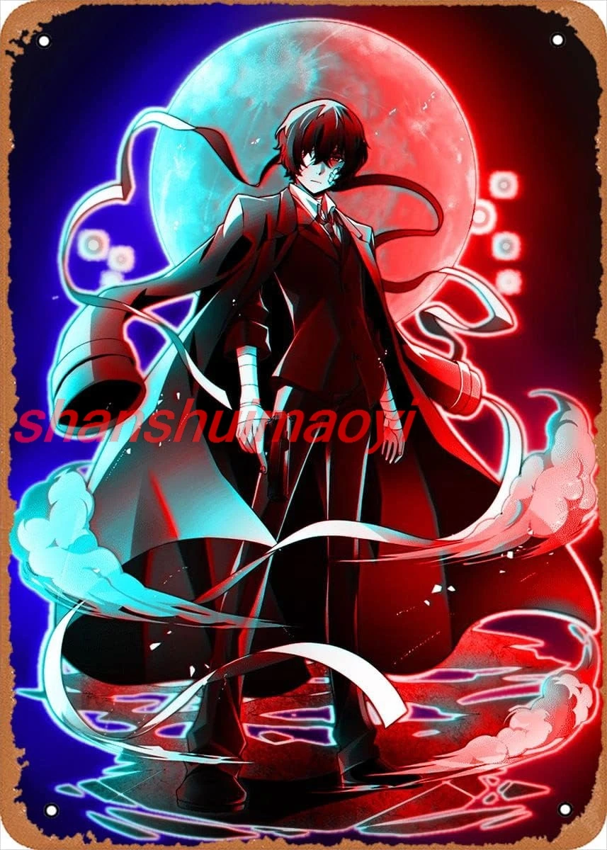 shan e Anime Metal Sign Poster Bungo Stray Dogs figure poster metal tin sign Dazai Osamu Wall Art Decor Tin Sign-8x12inch 1pc