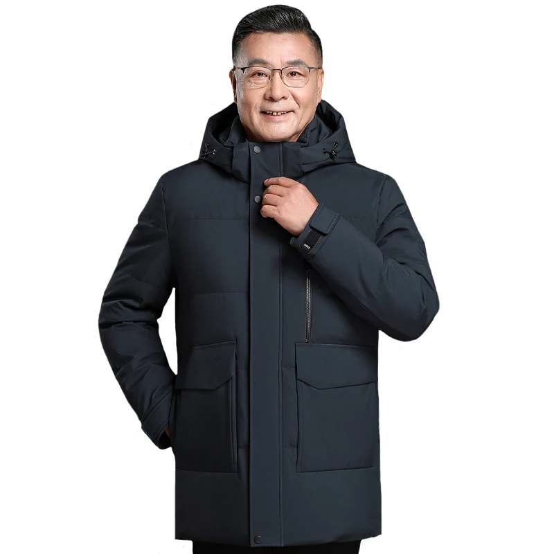 Casacos de inverno para homens de alta qualidade marca plus size jaqueta puffer masculina de meia idade com capuz grosso quente parka pena