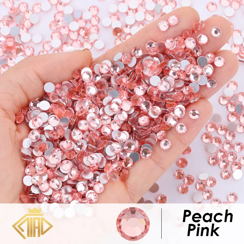 QIAO SS6-SS30 Peach Pink Glitters Crystal Rhinestone Flatback Strass Nail Diamond Gem Loose Glue on Rhinestones For Crafts