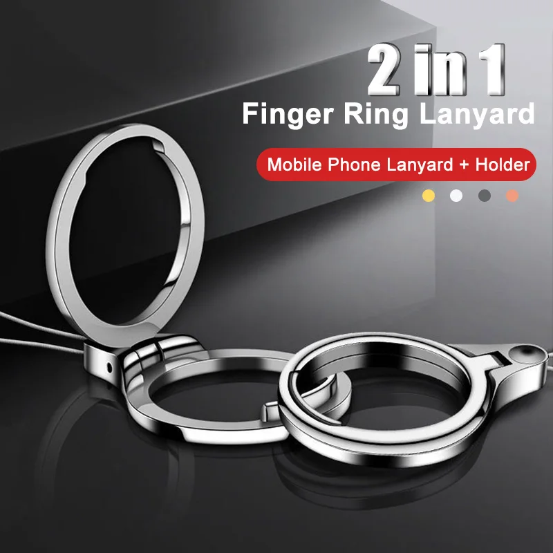 2in1 Mobile Phone Metal Holder Finger Ring Lanyard para for iPhone 16 Pro Max for Samsung for Xiaomi Fold Stand Phone Charm Strap Acessórios straps para celular