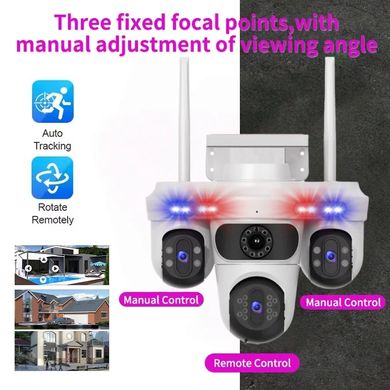 

24 МП Wi-Fi IP-камера с 3 экранами, 3 объективами, 10-кратным зумом, уличная беспроводная PTZ-камера видеонаблюдения с автослежением