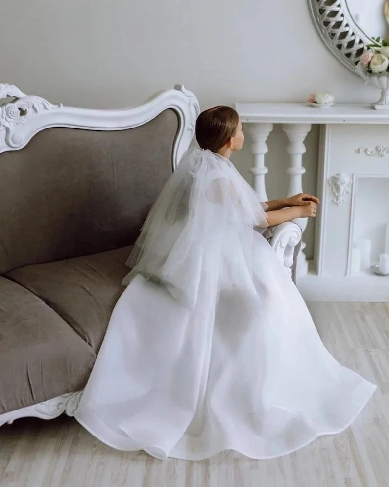 Organza Flower Girl Dress Boho with Pearls Toddler Formal Dress Tutu Bridesmaid Princess Ball Gown Pageant Dresses for Girls