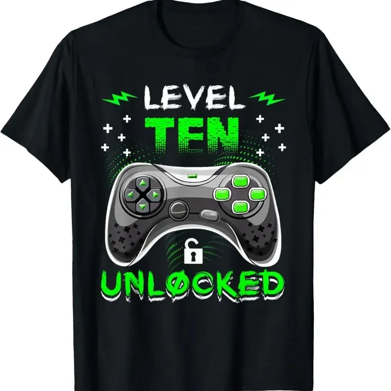 Level 10 Unlocked Birthday Boy 10Th Video Game Ten Years Old T Shirt