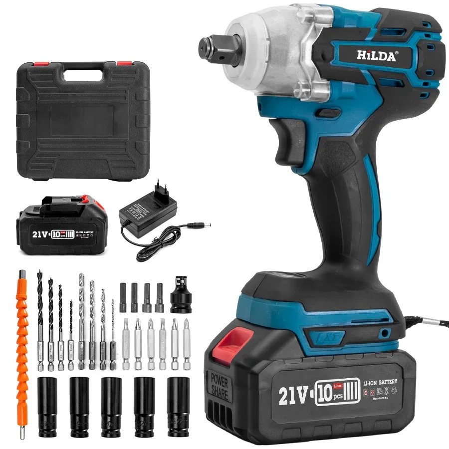 Electric Impact Wrench Brushless Cordless Electric Wrench 1/2 inch Compatible 21V Battery Screwdriver Power Tools