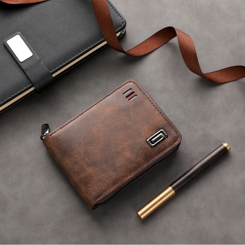 

Men's wallet with multiple card slots, casual zipper, large capacity, portable and short coin purse