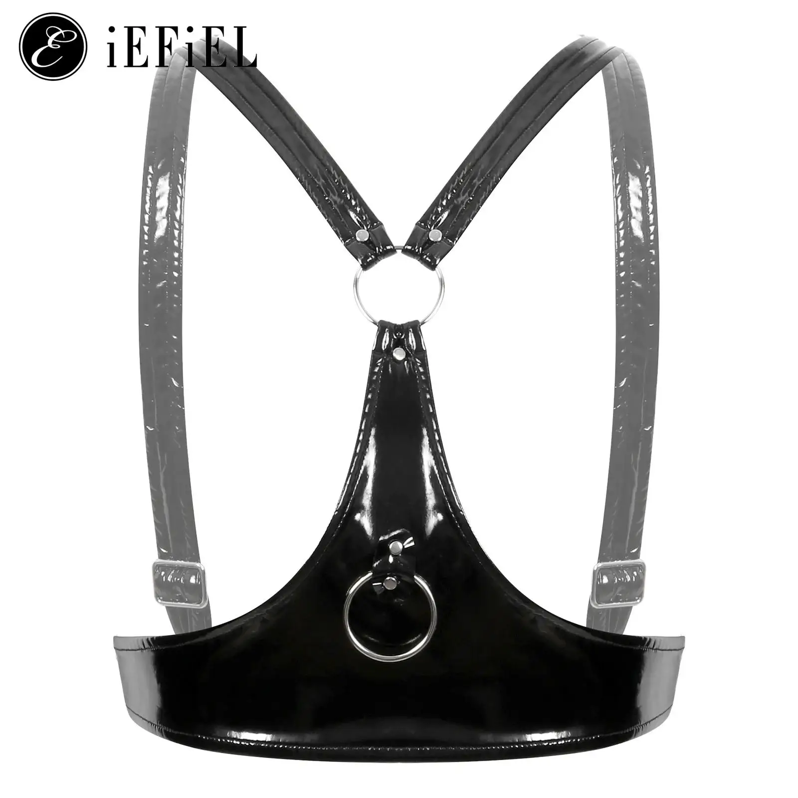 

Mens Wetlook Patent Leather Halter Bra Top Open Breast O Ring Crop Camisole Rave Party Club Dance Shirts Sexy Nightwear