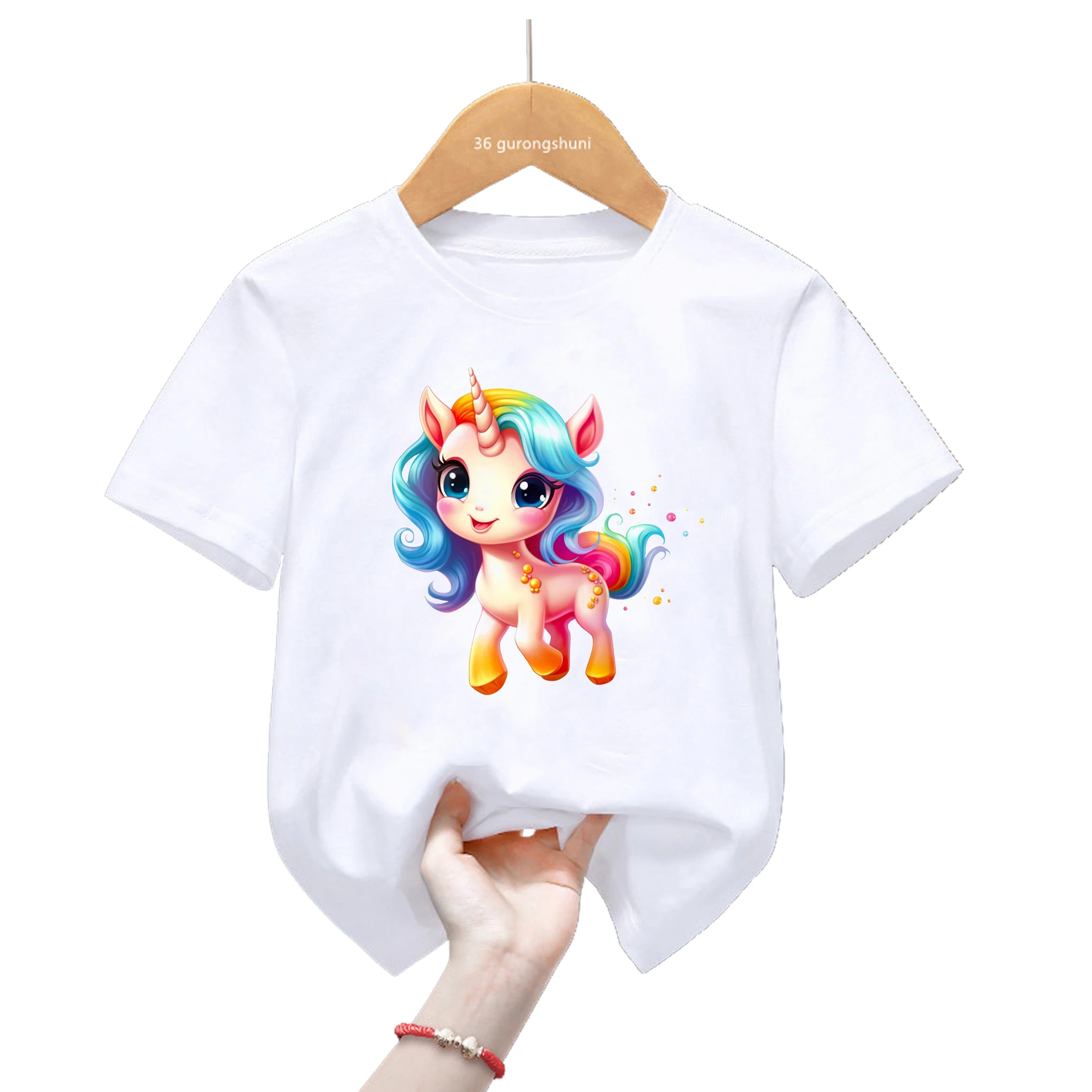 Kawaii bunte Regenbogen Einhorn T-Shirt Geburtstags torte Jungen Mädchen Geburtstags geschenk T-Shirt Baby Kinder Kleidung Kurzarm Top