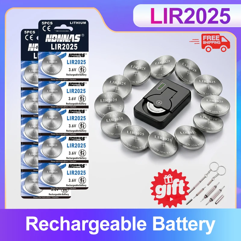 

3.6V LIR2025 Rechargeable Lithium Battery 1-10PCS Button Coin Cells Replace CR2025 ML2025 for Toy Car Key Fob Scale Remote