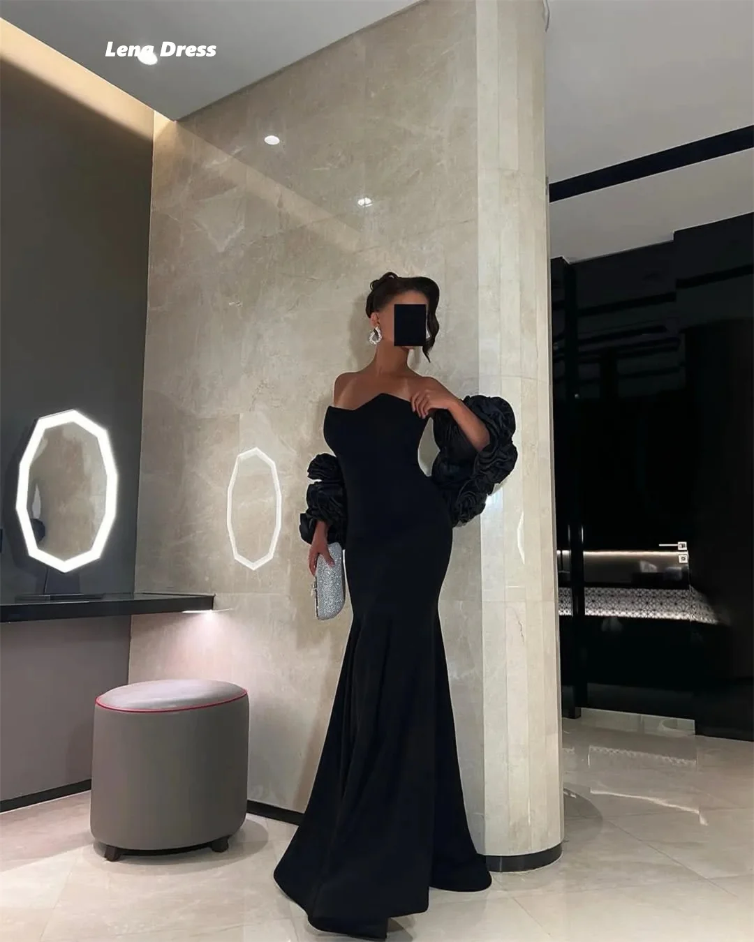 Lena-vestidos de noche de flores para mujer, vestidos largos elegantes para ocasiones especiales, vestido de fiesta personalizado negro, bata de cola de pez