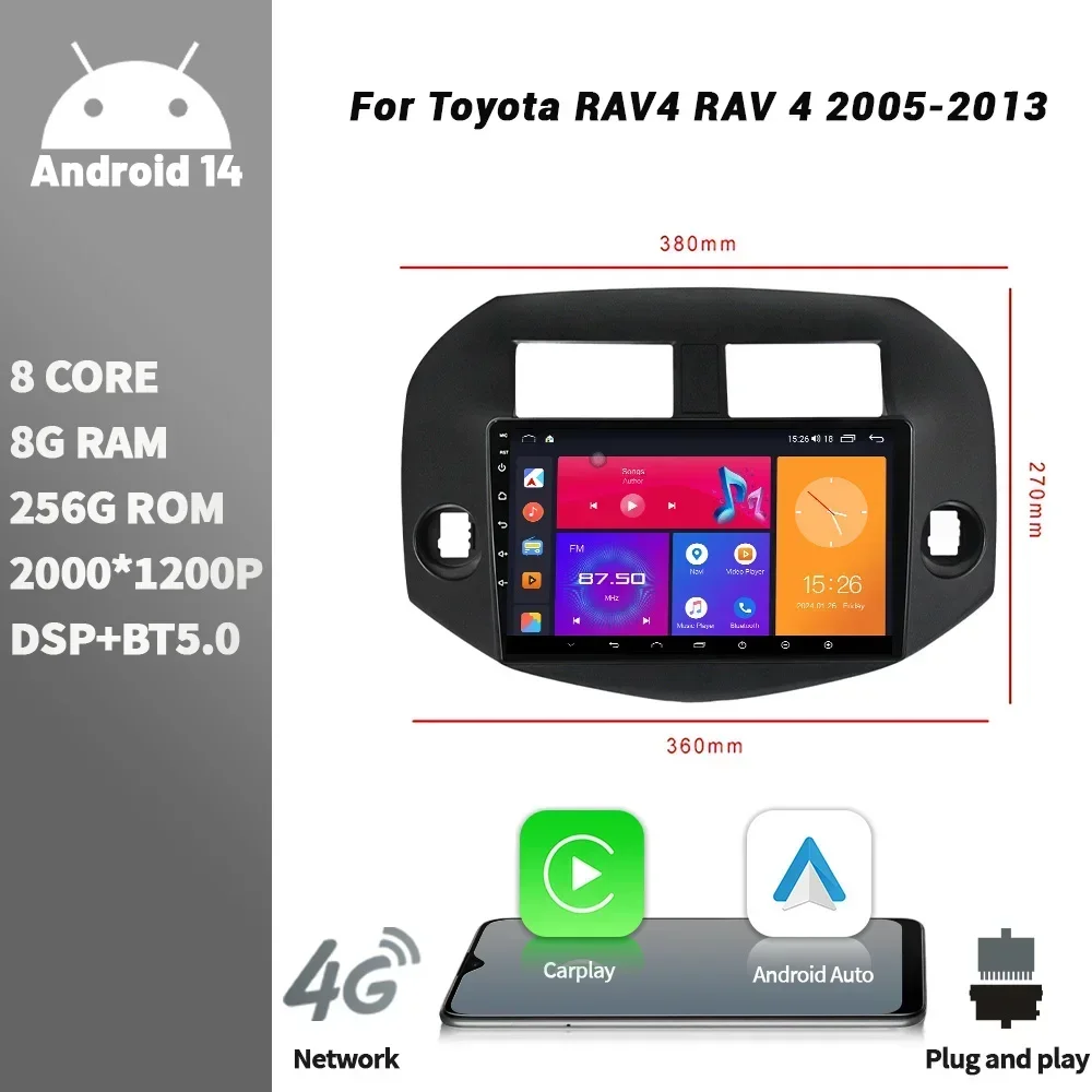 

Android Bluetooth Wireless CarPlay Touch Screen Stereo Car Radio Multimedia Player Navigation For Toyota RAV4 RAV 4 2005-2013